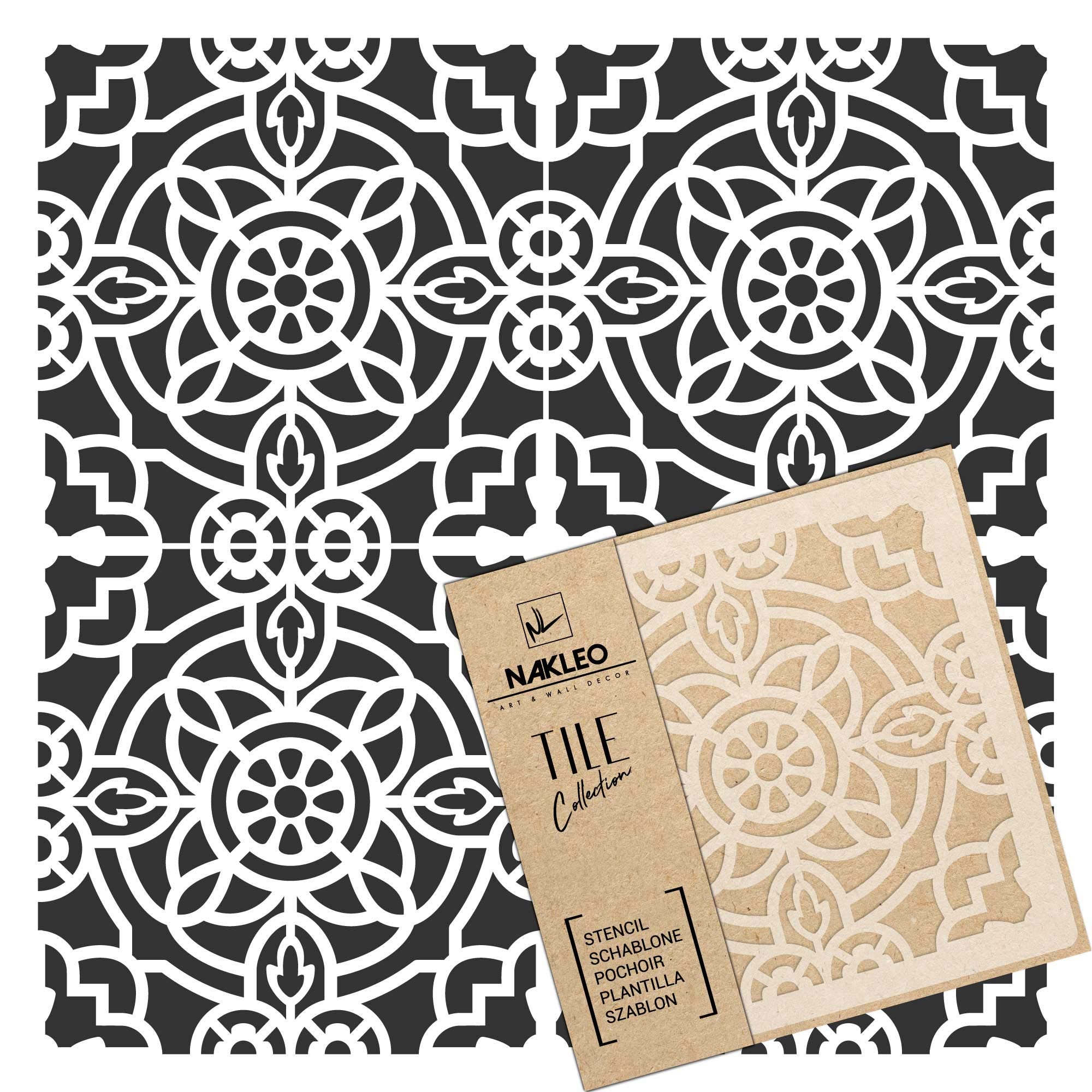NAKLEO Tile Painting Stencil 10x10 cm, Zaida Spanish Moorish Flower Moroccan, Plastic Reusable Template, Home Decor Craft DIY, Floor Concrete Patio Wall - Terracotta