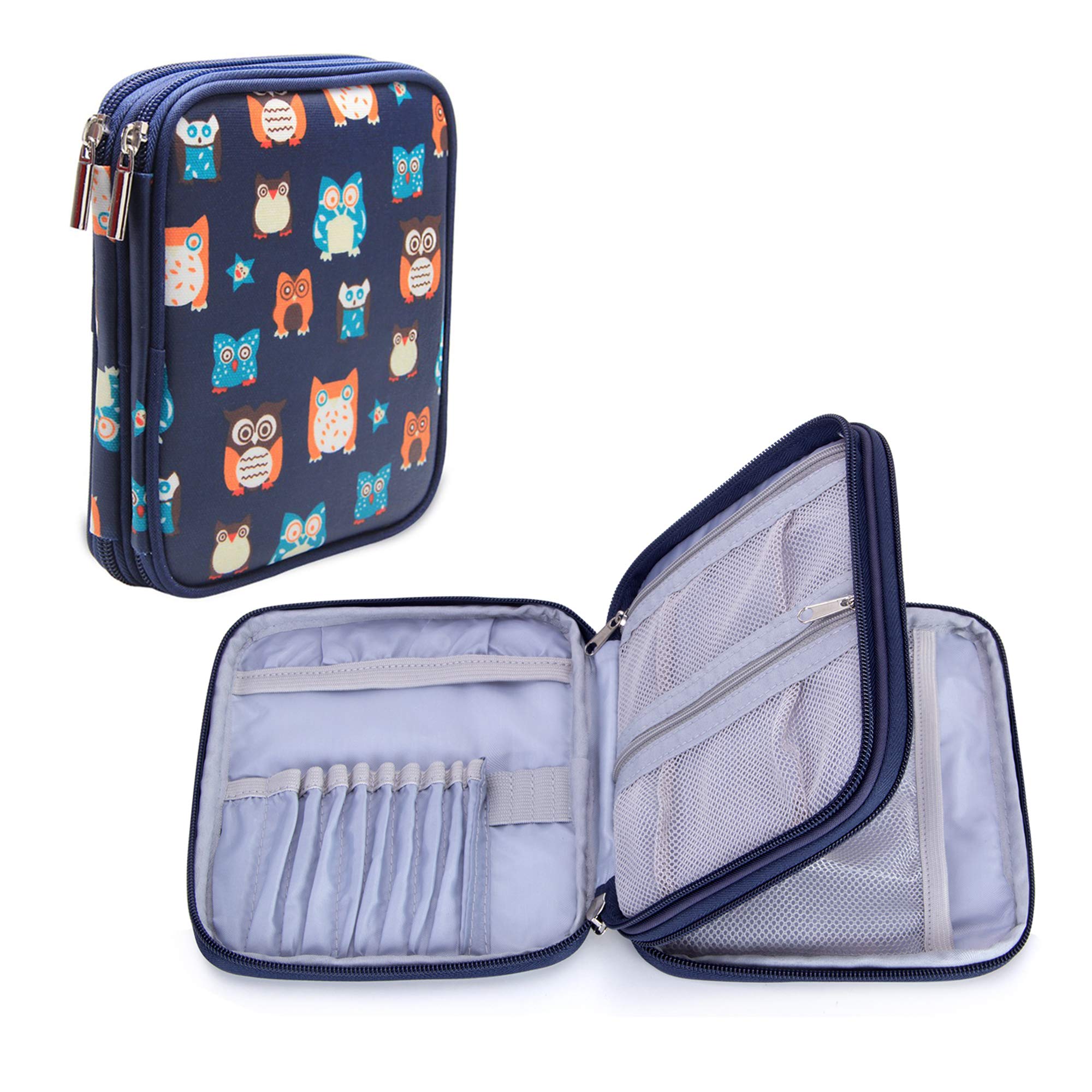 Teamoy Crochet Hook Case, Storage Bag for Various Crochet Needles and Accessories, Sturdy Case with Doulbe Layer and Zip, Easy to Carry on (No Accessories Included), Owls