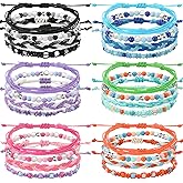 Hicarer 24 Pieces Boho Surfer Bracelet Anklet Friendship Bracelet Adjustable Beaded Handmade Braided Summer String Colorful Beach Jewelry for Women Party Favors