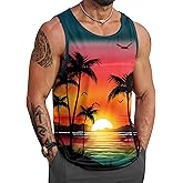 VOGSTART Mens Hawaiian Beach Tank Tops Summer Vacation Muscle Top Graphic Sleeveless Shirts (S-3XL)