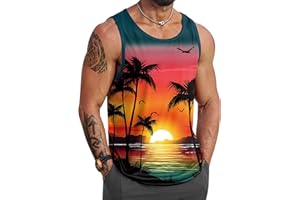 VOGSTART Mens Hawaiian Beach Tank Tops Summer Vacation Muscle Top Graphic Sleeveless Shirts (S-3XL)