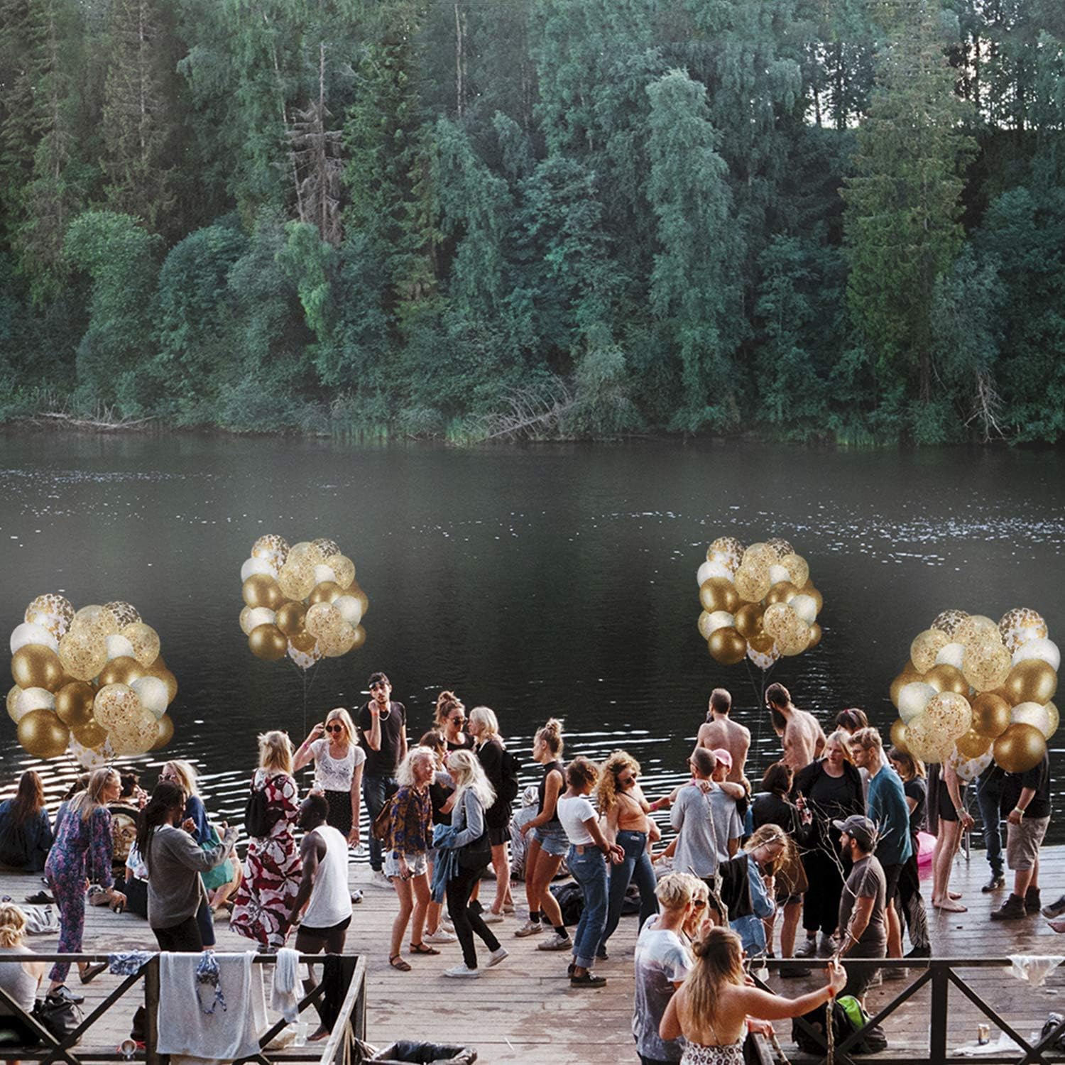 60 Pack Gold Balloons + Gold Confetti Balloons w/Ribbon | Balloons Gold | Gold Balloon | Gold Latex Balloons | Golden Balloons | White and Gold Balloons 12 inch | Clear Balloons with Gold Confetti |: Health & Personal Care