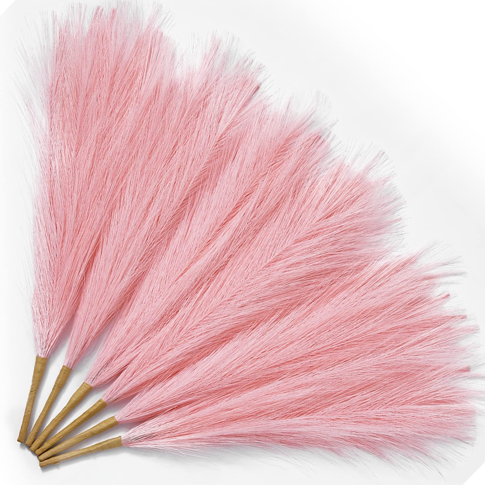 Serwalin Pampas Grass Pink Decor 45CM 6PCS, Faux Home Decor, Artificial Blush Fake Grass, Short Vase Filler Room Decoration, Wedding Centerpieces