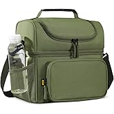 MIER Mens Insulated Lunch Box, Dual Compartment Large Lunch Bag Coolers with Shoulder Strap for Men Women Adult to Office Work, Picnic, Travel, Outdoors, Army Green