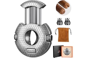 XIFEI V-Cut Cigar Cutter Guillotine with Cigar Punch, Stainless Steel Blade Cigar Clippers with Gift Box, Ergonomic Design Cigar Accessory, Up to 58 Ring Gauge (Antique Silver)