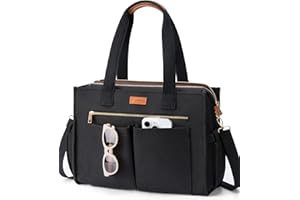 BAGSTELLAR Canvas Tote Bag for Women, 15-Pocket Large Crossbody Handbag Bible Laptop Bag Zipper Bookbag for Teacher Work Travel College