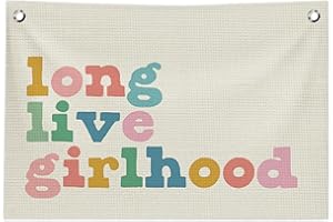 ICEWHITEY Girl Nursery Long Live Girlhood Wall Decor Canvas Banner, Colorful Girls Room Hanging Banner Flag Wall Art Decor for Girl Nursery Kids Bedroom Dorm Playroom, 20x30 in