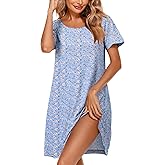 Ekouaer Women's Nightgown Short Sleeve Sleep Shirt Round Neck T-shirt Dress Soft Nightdress with 2 Pockets S-3XL