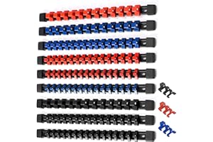 ALOANES 9PC ABS Socket Organizer, 1/2 inch, 3/8 inch and 1/4 inch Drive Socket Rail Holders, Heavy Duty Socket Racks, Black R