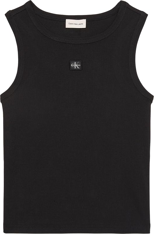 Donna Canotta Woven Label Rib con Logo, Nero (Black), S