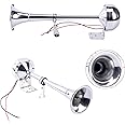 Amarine Made 12v Marine Boat Horn 115db Stainless Steel Single Trumpet Horn for Ship Truck RV Trailer, Low Tone, 16-1/8"