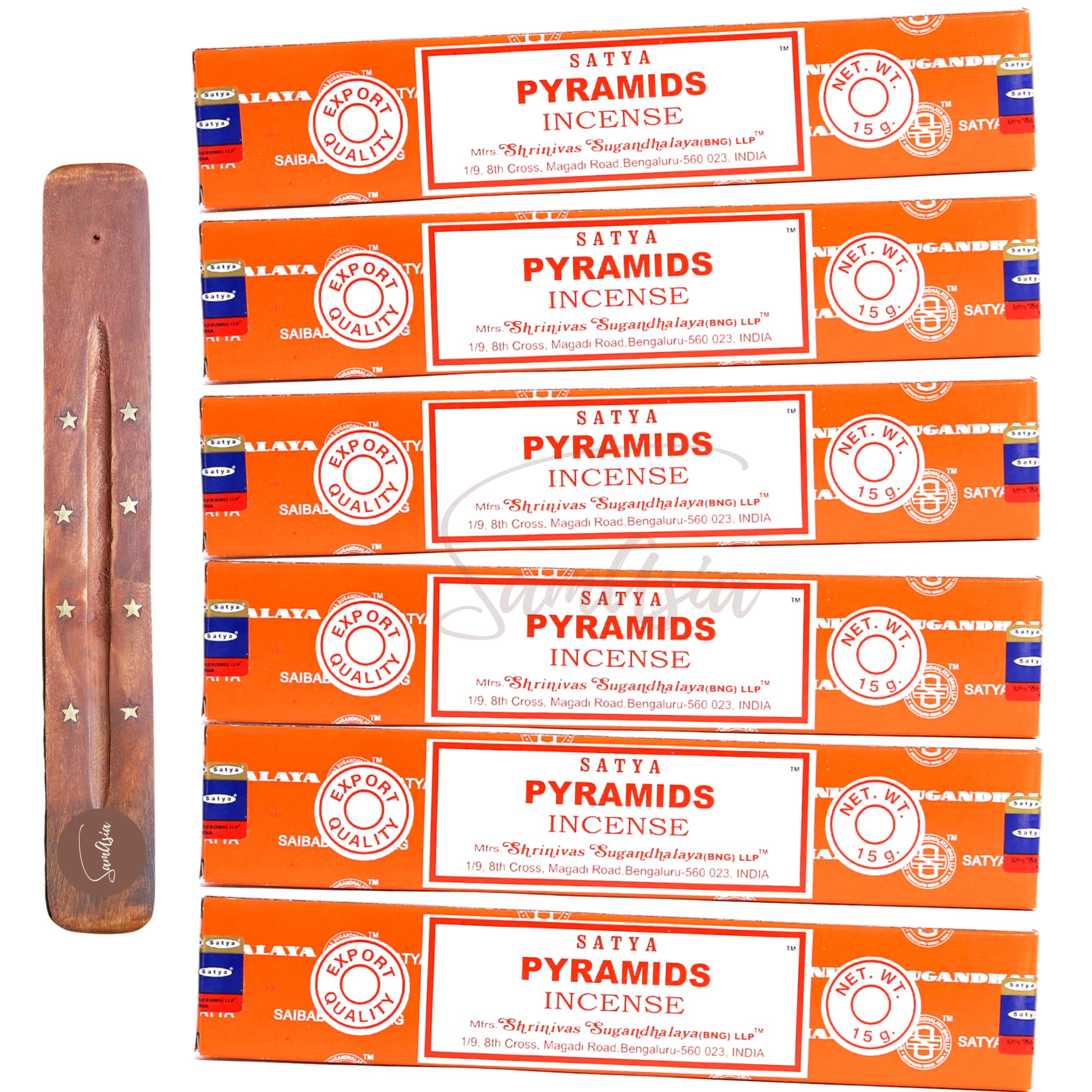 Satya Nag Champa Pyramids Incense Sticks | x6 pack | with SAMASIA incense sticks holder | Used for Aromatherapy, Spa, Yoga, Weddings, Meditation, Healing, Positivity and Relaxation
