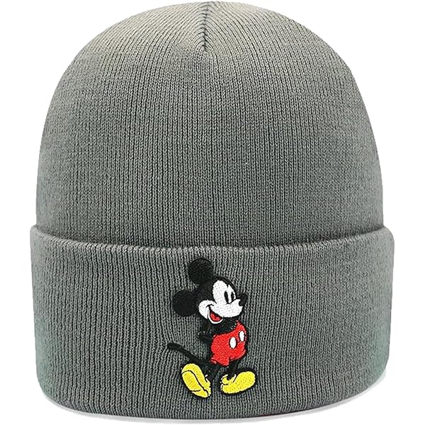 Disney Mickey Mouse Cuffed Beanie Hat, Knitted Stocking Cap, Black