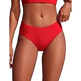 CRZ YOGA Mid Waisted Bikini Bottoms for Women - Full Coverage Bathing Suit Swimsuit Basic Swim Briefs