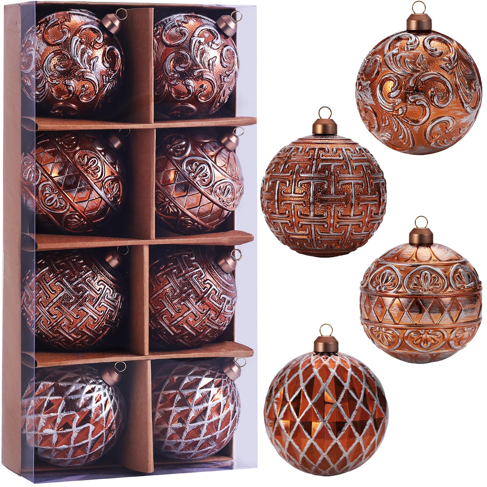 Photo 1 of 3.15" Vintage Christmas Ball Ornaments, Rustic Bronze Distressed Christmas Ornaments Set, Shatterproof Farmhouse-Style Copper Tree Decorations for Xmas Home Holiday Décor(Pack of 8)