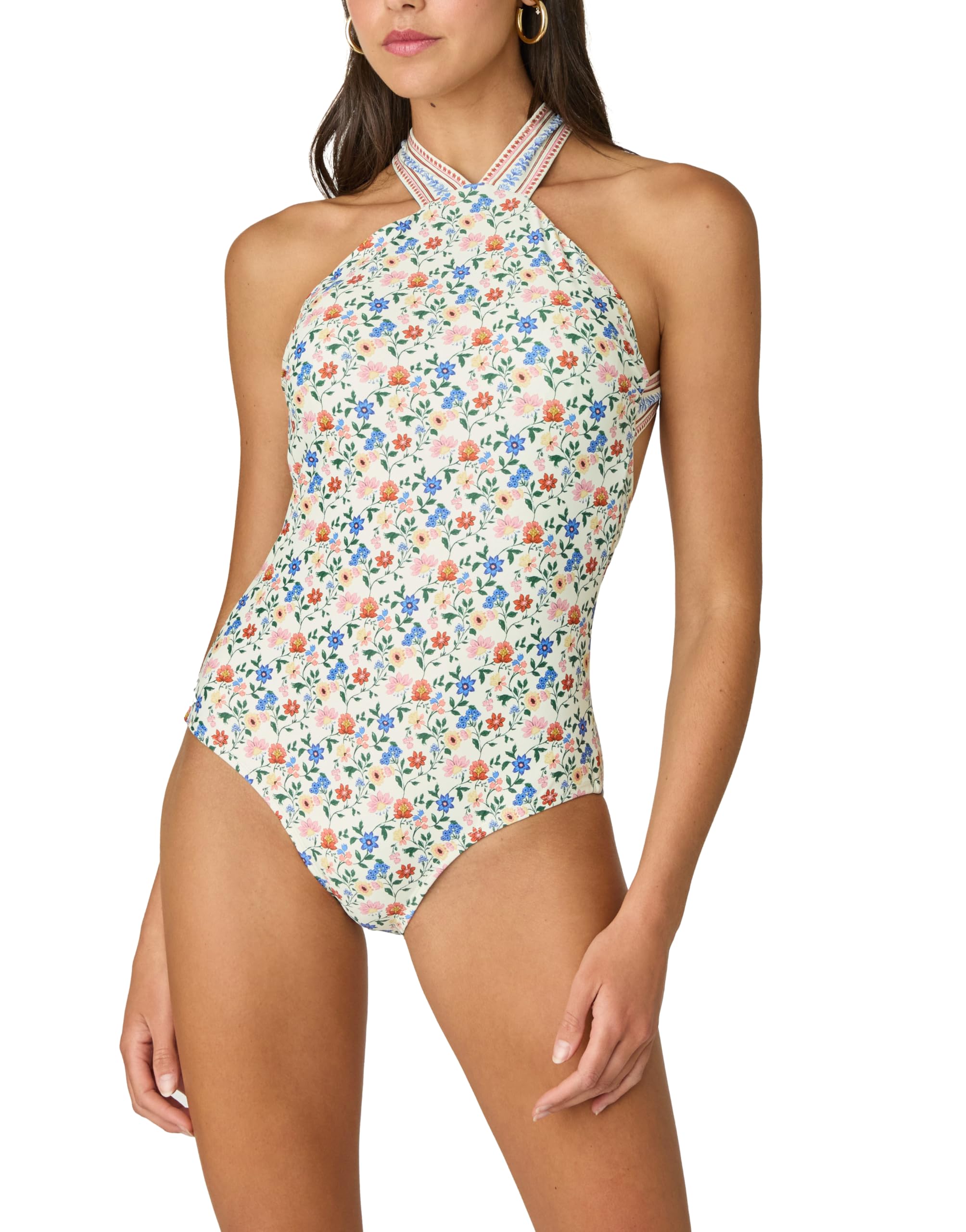 Photo 1 of Shoshanna Women's Standard Santana Floral High Neck One Piece, Ivory Multi