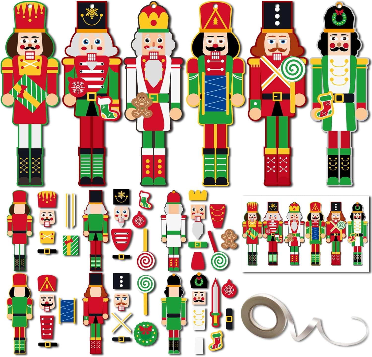 Nutcrackers - 30 Sets Paper Christmas Nutcracker Craft Kits Make A Nutcracker Soldier Decoration Craft for Christmas Family Party Activities DIY Nutcracker Cards and Stickers Ornaments