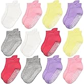 HYCLES Toddler Girl Socks, 12 Pairs Non Slip Ankle Toddler Socks for 1-7 Years Baby Girls Kids