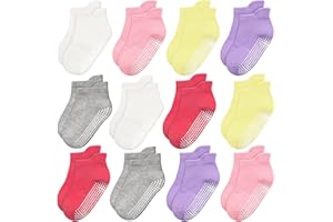 HYCLES Toddler Girl Socks, 12 Pairs Non Slip Ankle Toddler Socks for 1-7 Years Baby Girls Kids