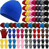 Kigeli 96 Pcs Kids Winter Beanies and Gloves Set Warm Cold Weather Hats Unisex Bulk Pack Gift for Girl Boy School Multicolor(12 Colors)