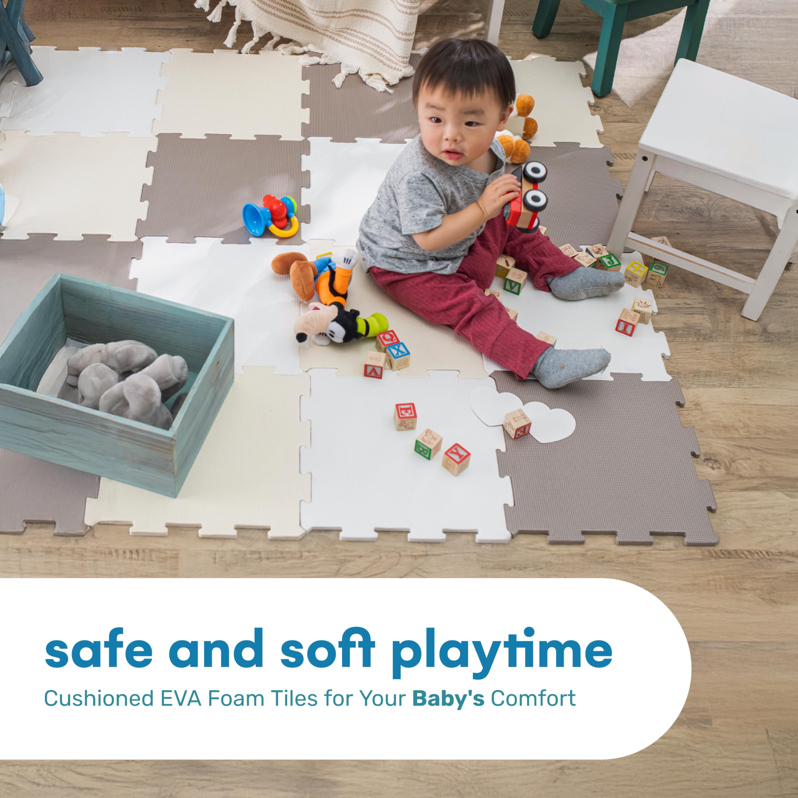 Enovoe Soft Baby Play Mat - Non-Toxic, Interlocking EVA Foam Tiles, 16 Pieces - Safe, Cushioned Floor Play Area for Kids, Infants & Toddlers - Ideal for Playrooms, Nurseries, and Home Gyms (12