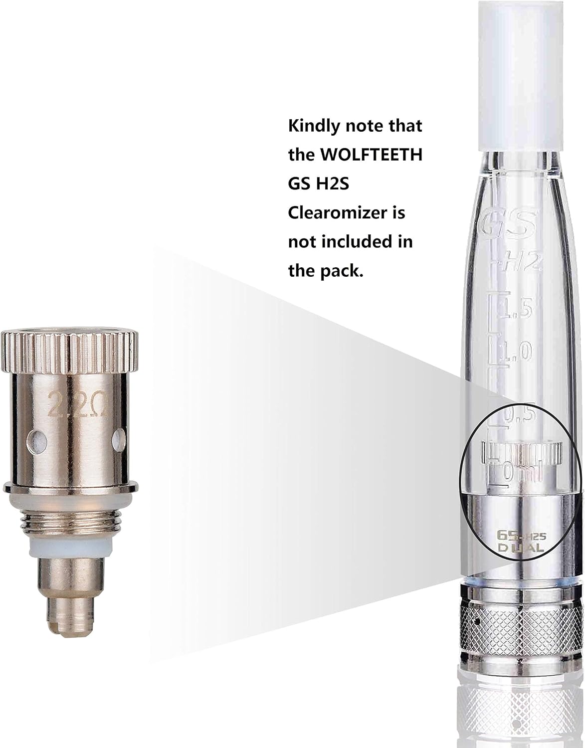 WOLFTEETH 5 Pack Genuine 2.2 ohm Dual Coil Atomizer Core Coil Head Replacement | GS H2S Clearomizer Atomizer Atomiser Compatible Replaceable Core | Nicotine Free 118902 - Image 3