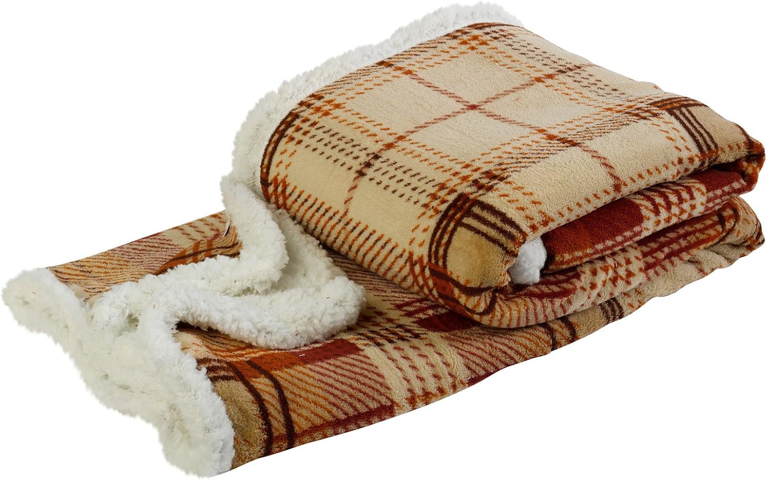 Ashley Mills Super Soft Checked Sherpa Fleece Throw Reversible Bed
