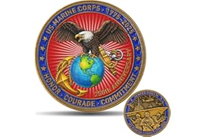 LEABET U.S. Marine Corps 250th Anniversary Challenge Coin, USMC- 3D Laser Color Printed, Zinc Alloy Collectible Coin with Eagle Globe & Anchor Design, Semper Fidelis Commemorative Gift
