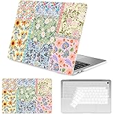 Seorsok Compatible with MacBook Air 13 Inch Case 2022 2021 2020-2018 Release A1932 A2179 M1 A2337 Touch ID,Colorful Blooming Flower Plastic Hard Shell Case with Keyboard Cover,Pink Floral