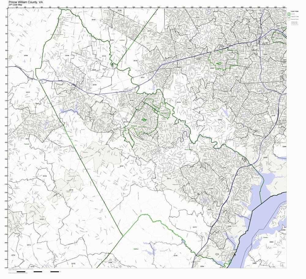 Prince William County, Virginia VA ZIP Code Map Not