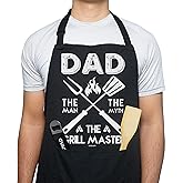 VAGAVY 100% Cotton, Black Funny Aprons for Men, Dad, Husband - Birthday, Father’s Day Grilling Gifts for Papa, Husband.