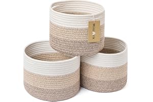 MiniArk Small Basket for Organizing | Cube Shelf Closet Storage Baskets | 9.7×9.7×7.1” | Woven Rope Gift Basket | Nursery | Round 3 Packs Gradient Brown