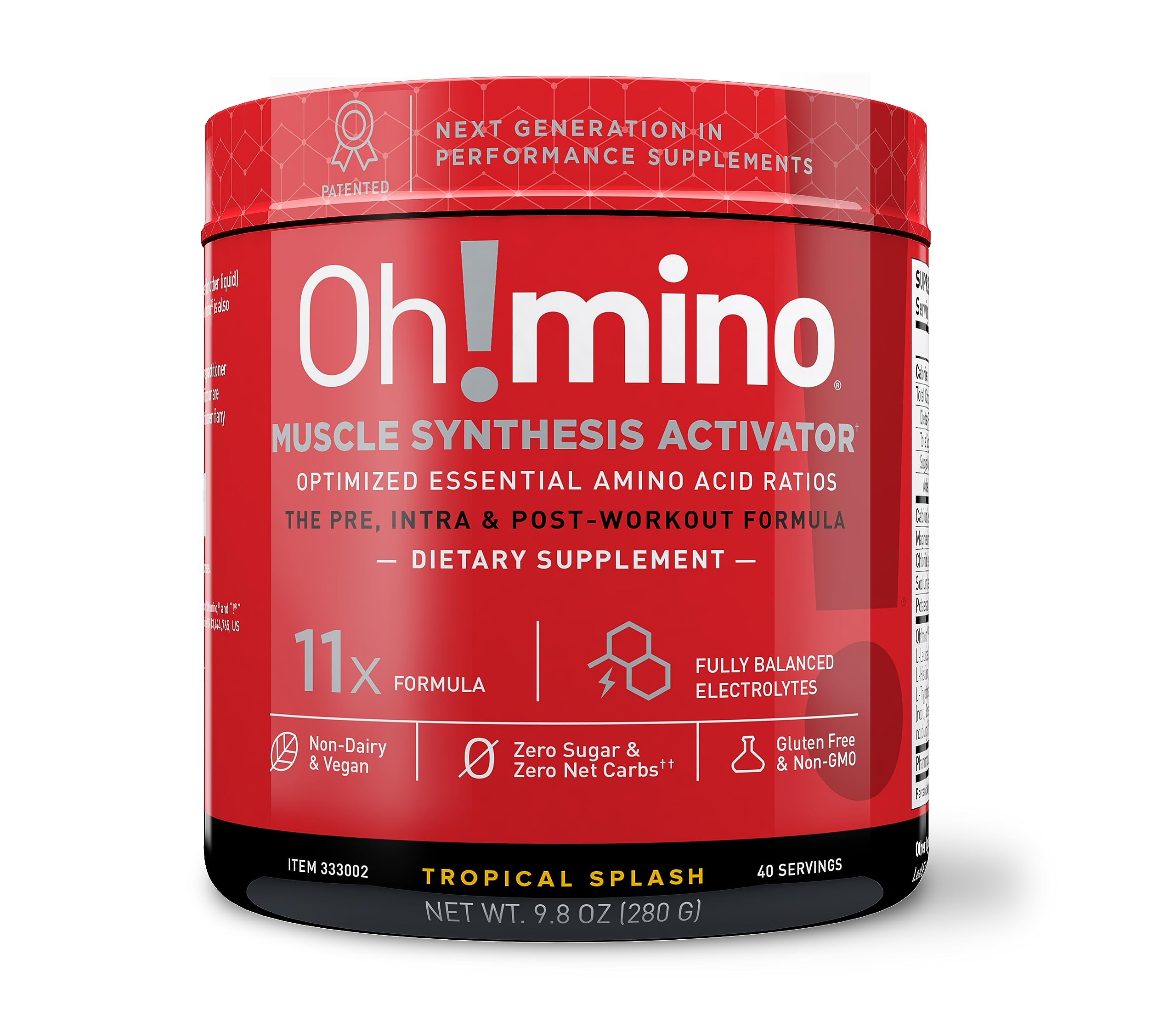 Oh!mino Essential Amino Acids Supplement. Tropical Splash, Cafeeinated Powder. All 9 EAAs, BCAAs and The Perfect Amino for Workouts, Amino Energy, and to Build Muscle, and Recover Faster.