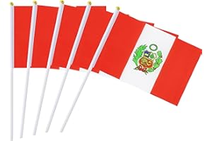 KIND GIRL Hand Held Peru Flag Peruvian Flag Stick Flag Mini Flag 50 Pack Round Top National Country Flags, Party Decorations Supplies For Parades,World Cup,Sports Events,International Festival (8.2 "x 5.5")