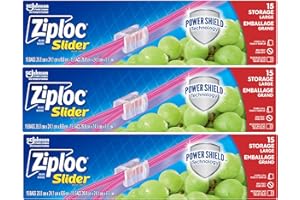 Ziploc Large Food Storage Slider Bags, Puncture-Resistant with Easy Close Slider, Expandable Bottom, BPA Free, Microwave Safe