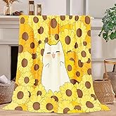 Cat Sunflower Blanket Cat Sunflower Decor Cozy Animal Throw Super Soft Plush Flannel Fleece Blanket Gift for Kids Adults Men Women Ultra Warm & Lightweight Flannel, 50"X40"