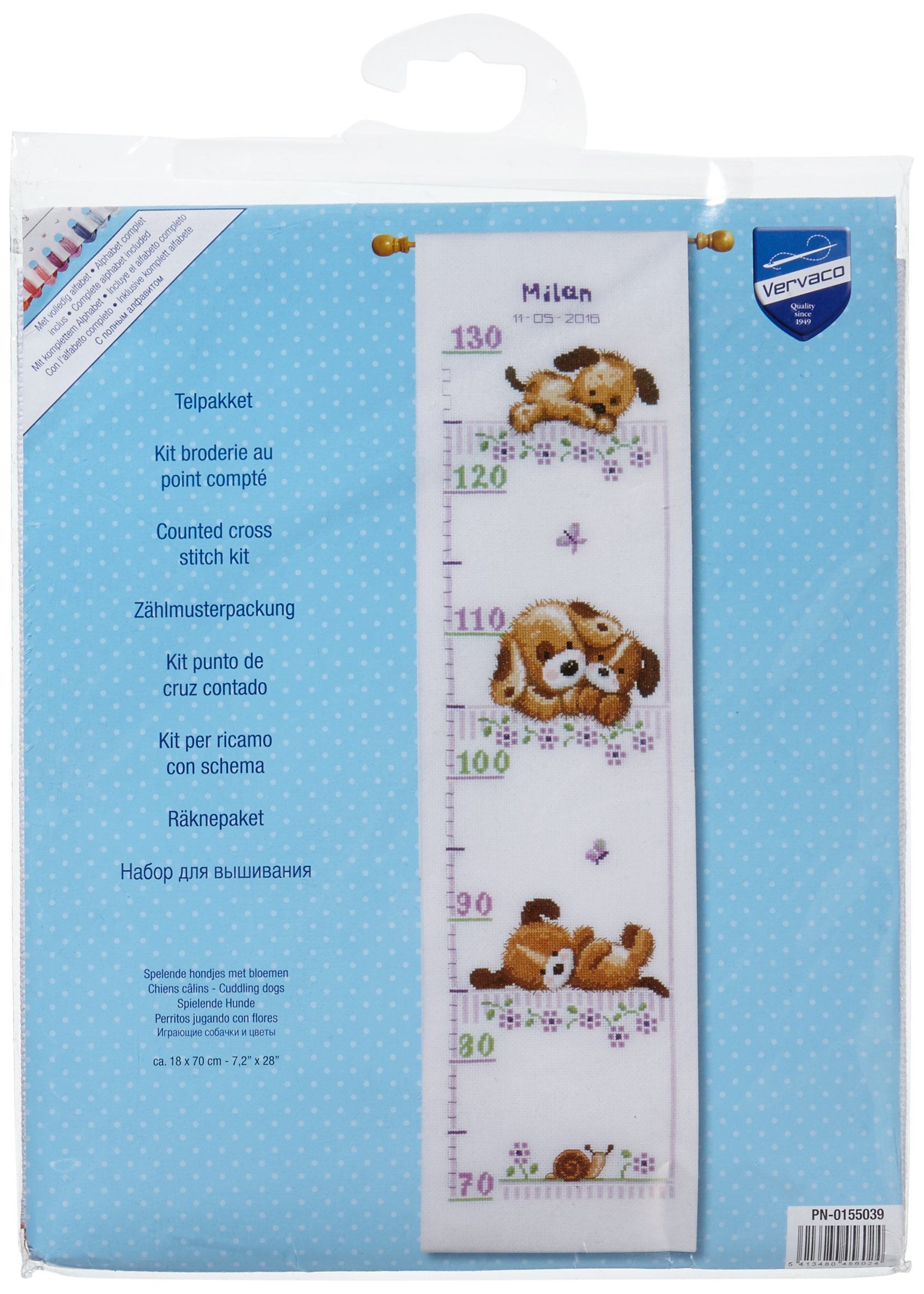 Vervaco Counted Cross Stitch Height Chart: Playing Dogs, Other, NA, 18 x 70cm
