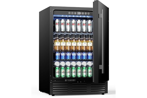 24 Inch Beverage Refrigerator, 181 Cans Under Counter Refrigerator, Outdoor Fridge with Stainless Steel Door, for Soda/Water/Beer, Outdoor Refrigerator for Patio/Outdoor Kitchen/Bar/Office (Black)
