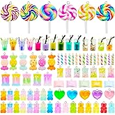 X Hot Popcorn 100 Pcs Candy Charms for Jewelry Making Assorted Resin Candy Charms Lollipop Bear Heart Pendant for DIY Art Craft Making Necklace Bracelet Earring Keychain