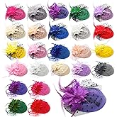 TANEMUDO 24 Pcs Vintage Fascinators Hats with Clips, 20s 50s Fascinators Veil Pillbox Headwear for Ladies Cocktail Halloween Weddings Christmas Birthday Supplies(12 Colors) Multicolor