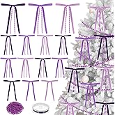 LOYIM 48 Pcs Purple Velvet Bows for Christmas Tree - 5 x 7 Inch Velvet Ribbon Bow Christmas Decoration with 33 Ft Beads Garland Vintage Rustic Crafts for Xmas Wreath Home Decoration Gift Wrapping