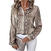 WDIRARA Women's Snakeskin Print Button Down Shirts Long Sleeve Blouse Business Work Tops