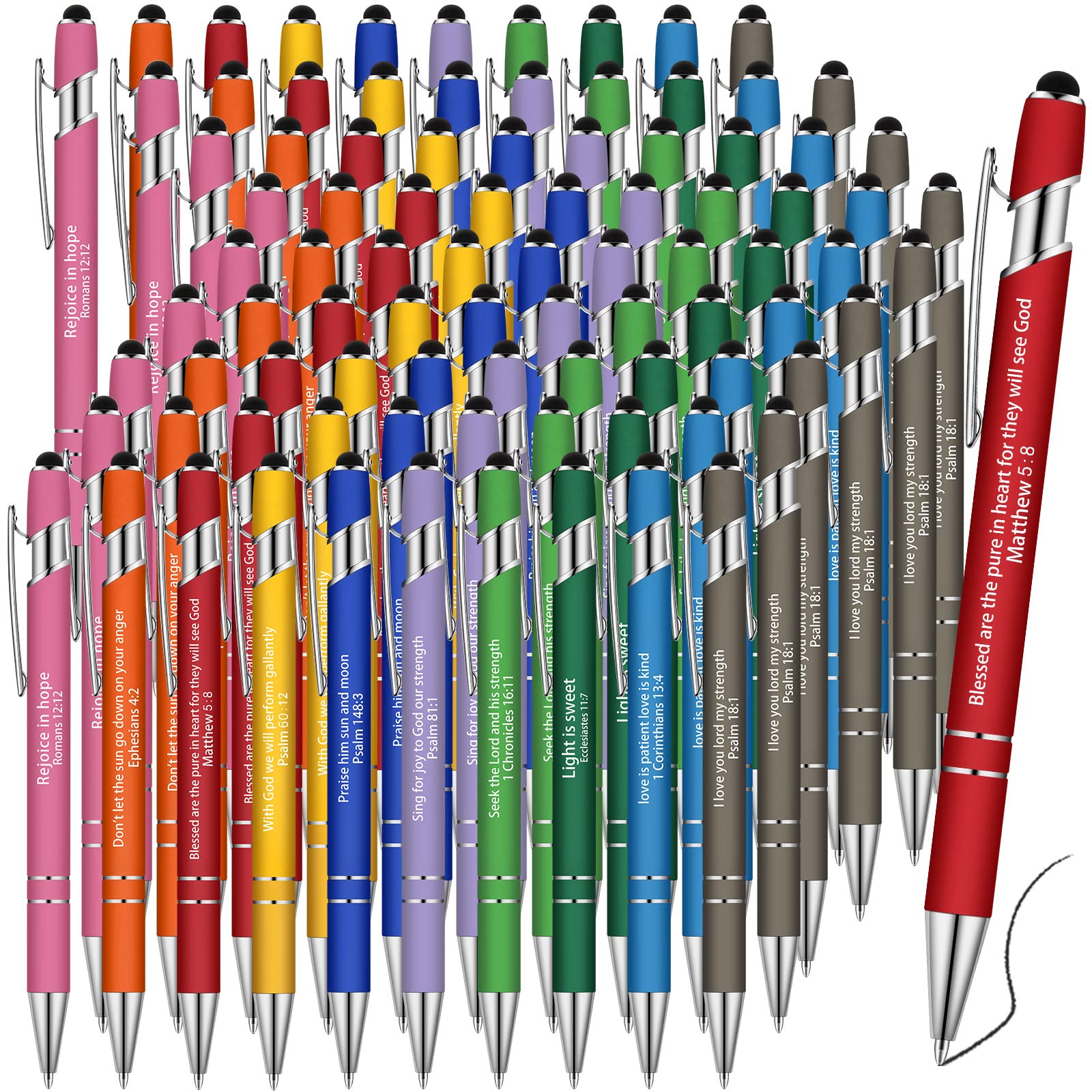 Photo 1 of Geosar 90 Pcs Christian Gift Bulk Religious Pen Bible Verse Metal Pen Inspirational Church Scripture Gift for Women Men Nurse Teacher Student, Black Ink(Vivid Colors)