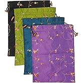 DODOGA 4pcs Embroidered Silk Flower Design Jacquard Travel Bag, Lingerie Bags Underwear Bags Laundry Bags Shoe Bags for Travel Storage for Men Women Washable Cloth Shoe Bags