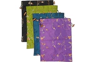 DODOGA 4pcs Embroidered Silk Flower Design Jacquard Travel Bag, Lingerie Bags Underwear Bags Laundry Bags Shoe Bags for Travel Storage for Men Women Washable Cloth Shoe Bags