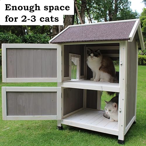 Rockever Outdoor Cat House, Large Outdoor Houses for Feral Cats