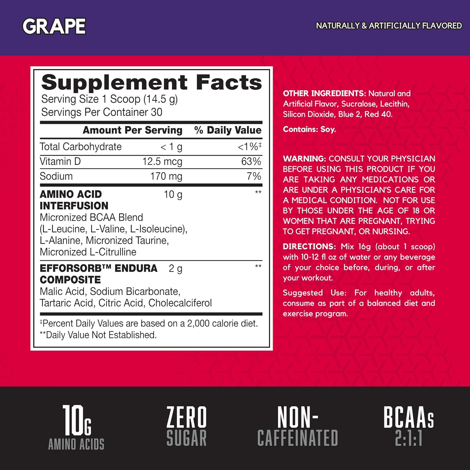 BSN Amino X Muscle Recovery & Endurance Powder with BCAAs, 10 Grams of Amino Acids, Keto Friendly, Caffeine Free, Flavor: Grape, 30 Servings (Packaging May Vary): Health & Personal Care