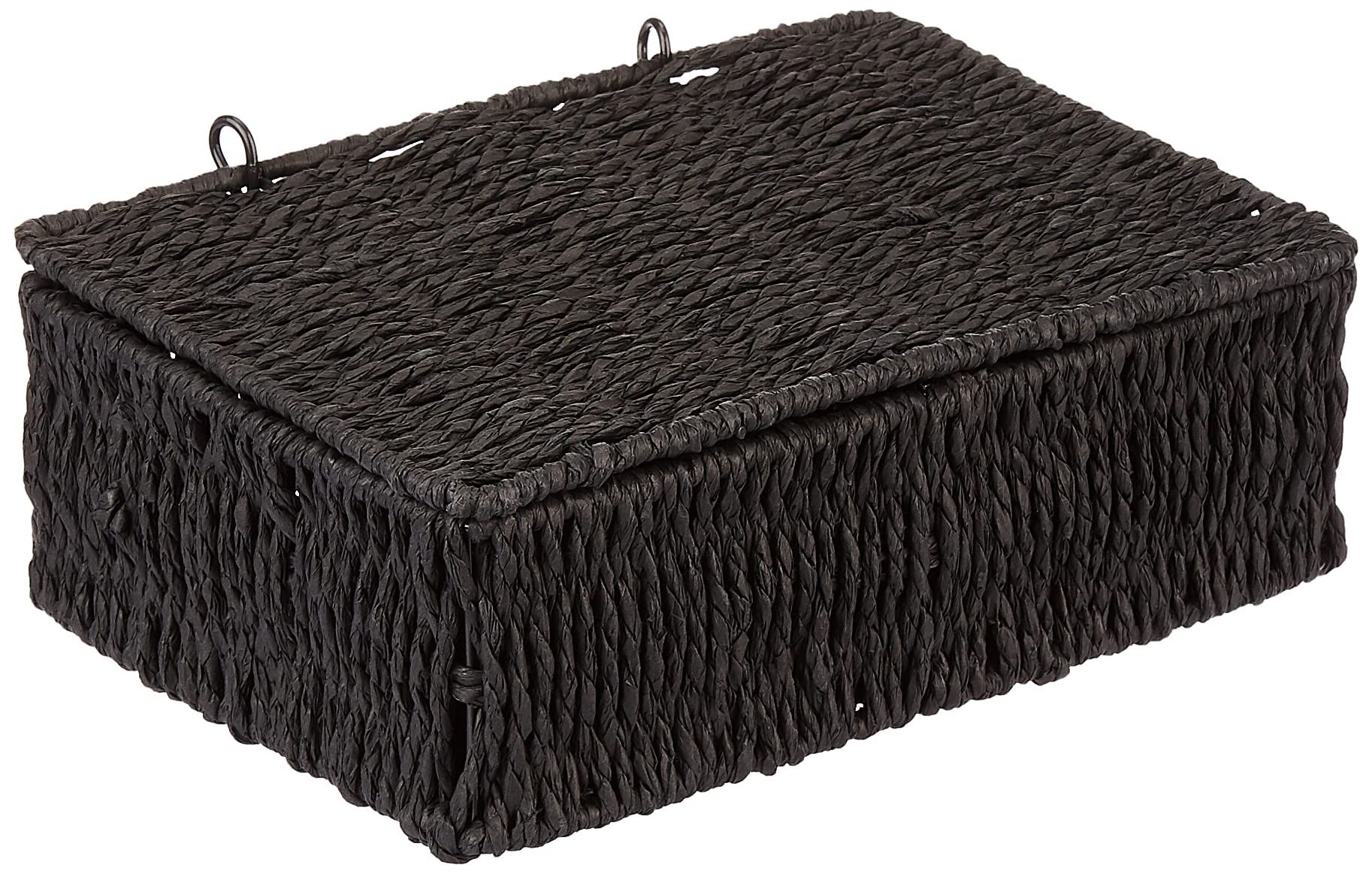 Woodluv Storage Boxes with lid, Storage Baskets Woven storage baskets for shelves, Hamper Basket, Black, Small