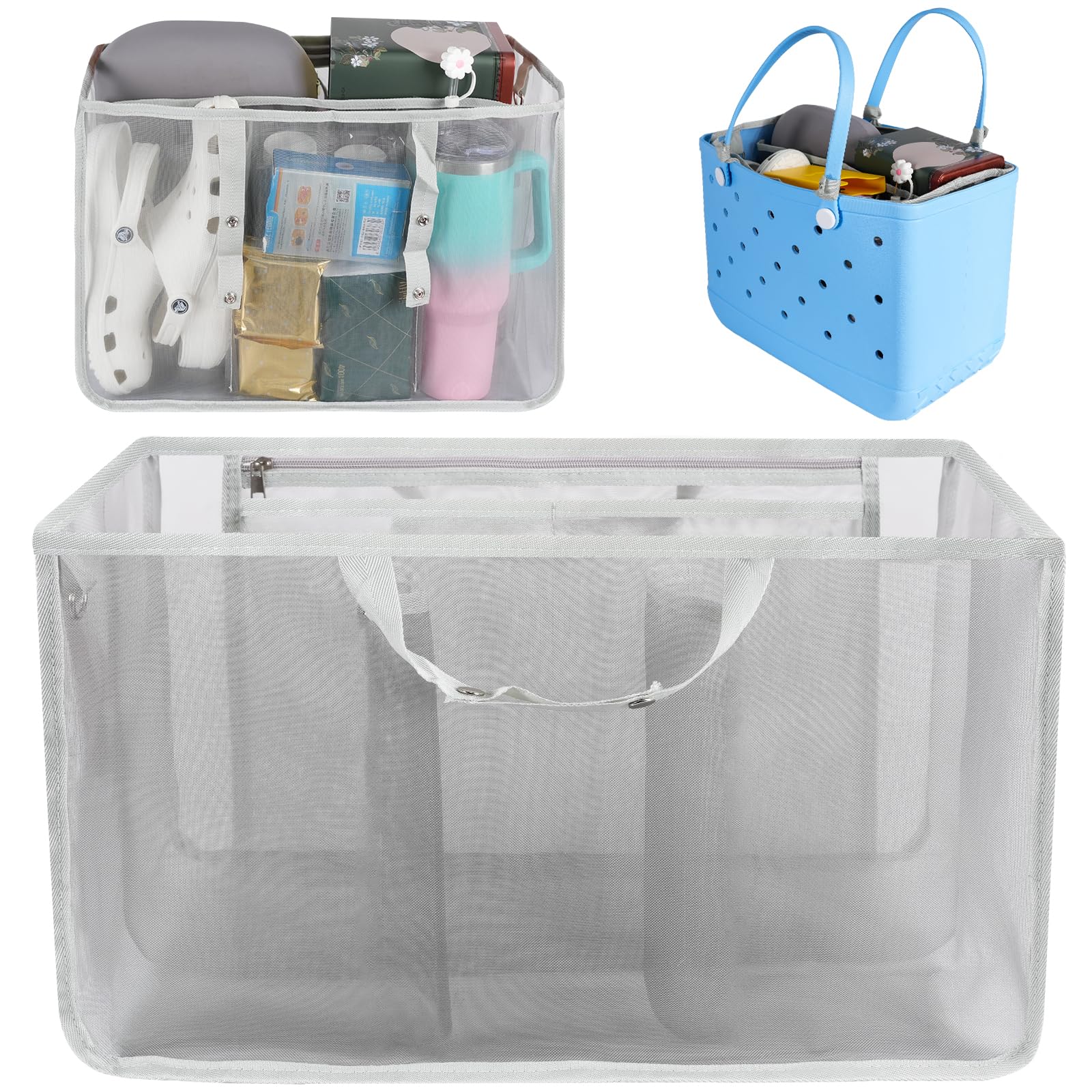 Photo 1 of GOGENGEN Beach Bag Organizer for Bogg Bag, Tote Bag Organizer Insert, Lightweight Mesh Divider with Zipper Pocket & 7 Compartments, Accessories Insert for XL Bogg Tote