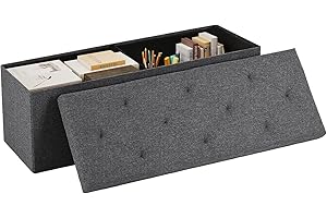 Sweetcrispy 43in Foldable Storage Ottoman – Large Storage Chest & Padded Seat Bench Foot Rest Stool, 660lbs Load Capacity, Grey for Entryway, Living Room & Bedroom